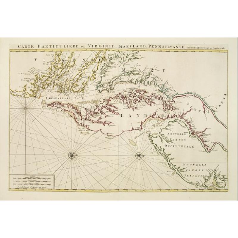 Carte Particuliere de Virginie, Maryland, Pennsilvanie, La Nouvelle Jarsey. Orient et Occidentale.