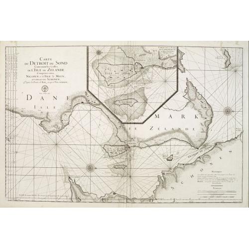 Old map image download for Carte du detroit du Sond contenant les costes de L'Isle de Zélande comprises entre Nicopen et l'Isle de Meun, et celles du Schonen ..