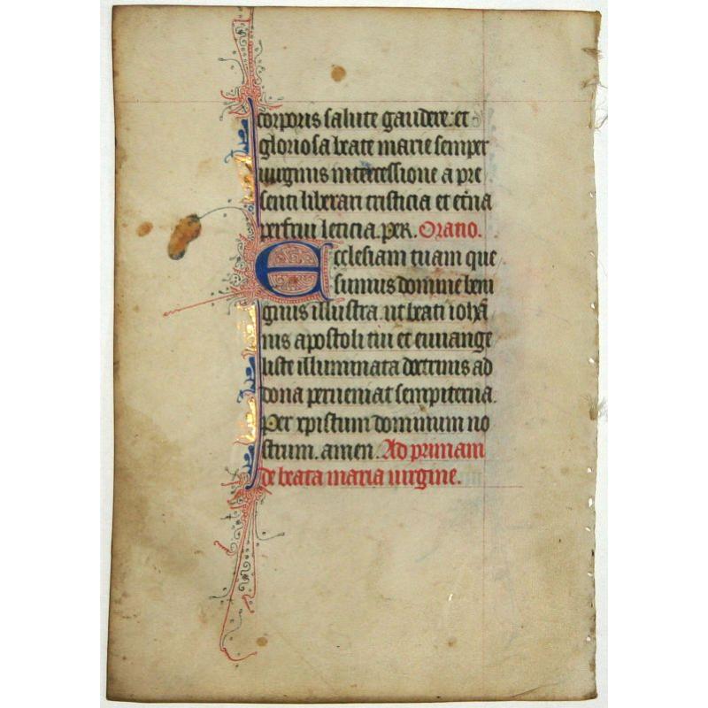 Leaf on vellum from a manuscript Book of Hours.