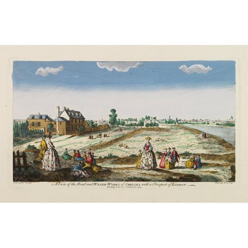 A view of the Road and Water-Works of Chelsea, with a Prospect of London.