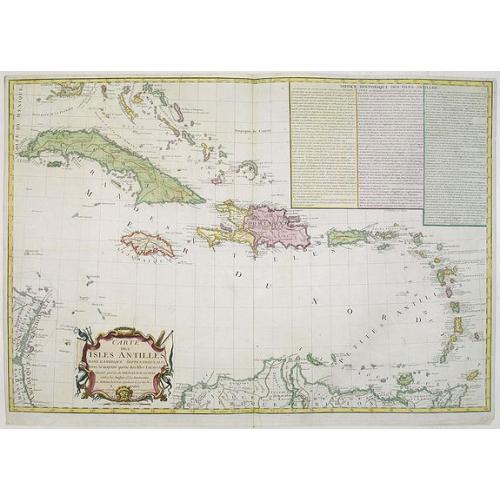 Old map image download for Carte des Isles Antilles dans L\'Amérique Septentrionale avec la majeure partie des Isles Lucayes..