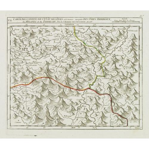 Old map image download for VII. Carte des Confins de l'Etât de Gênes.. Milanez et du Parmesan.