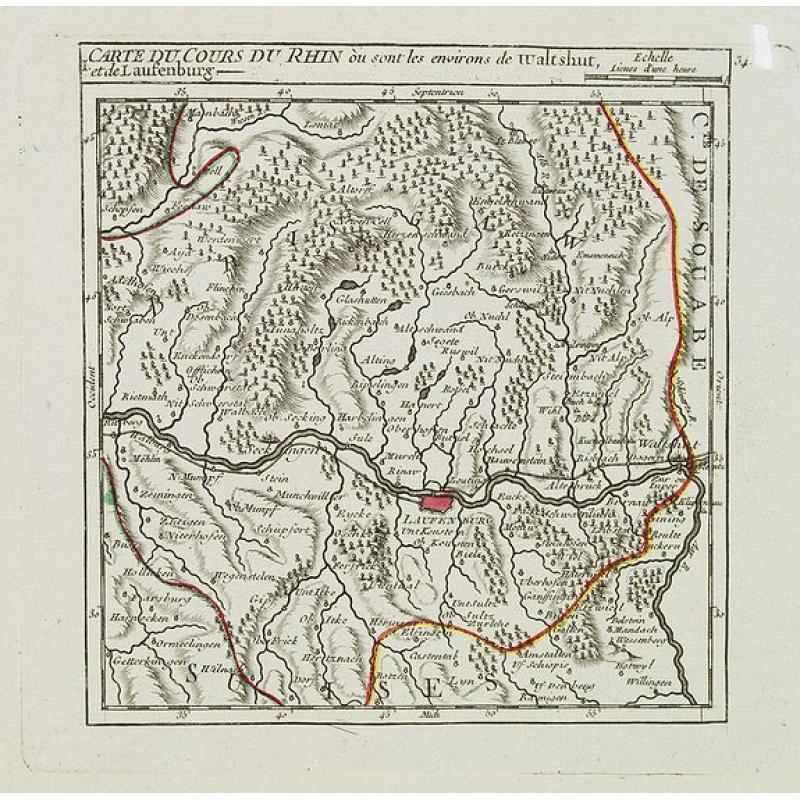 I. Carte du Cours du Rhin où sont les environs de Waltshut, et de Laufenburg.