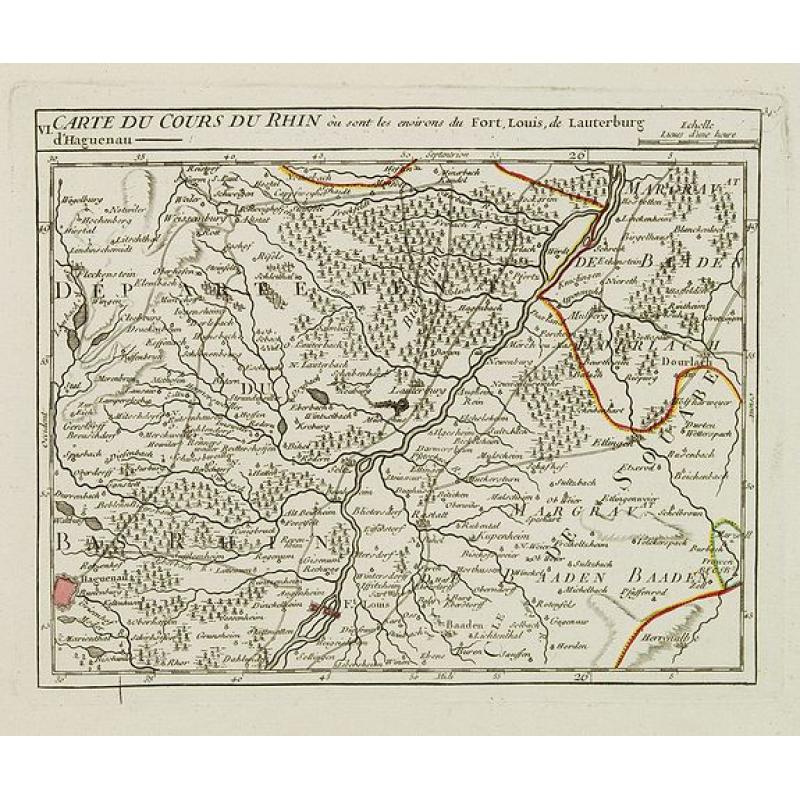 VI. Carte du Cours du Rhin où sont les environs du Fort, Louis, de Lauterburg d'Haguenau.