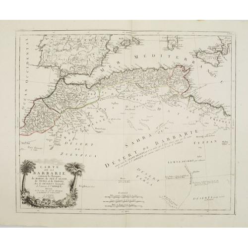 Old map image download for Carte de la Barbarie, contenant les Royaumes de Maroc, de Fez, d'Alger, de Tunis et de Tripoli..