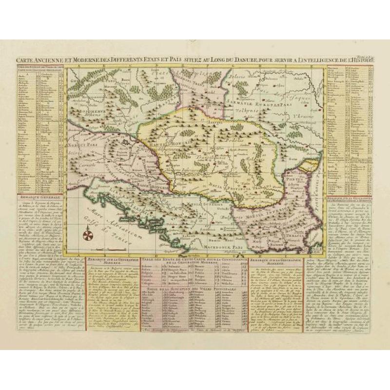 Carte ancienne et moderne des differents et Païs situez au long du Danube, pour servir a l'intelligence de l'histoire.