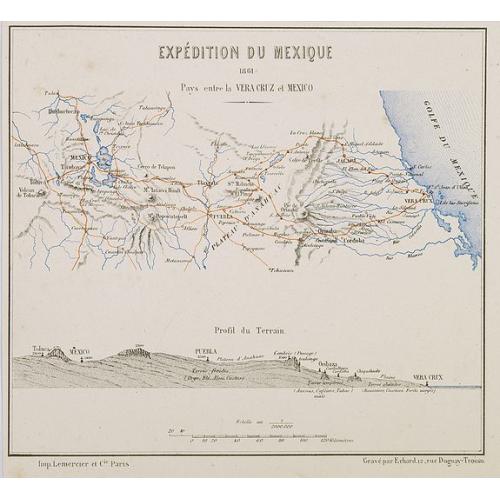 Old map image download for Expédition du Mexique. 1861 Pays entre la Vera Cruz et Mexico.