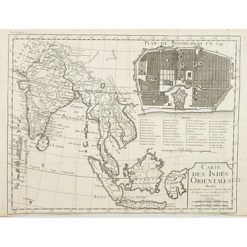 Old map image download for Carte des Indes orientales dressee sur les observations de l'Academie Royale des Sciences, et sur les memoires de la Compagnie des Indes.