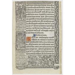 Leaf on vellum from a printed Book of Hours, with the cycle of the dance of deaths.