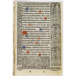 Leaf on vellum from a printed Book of Hours, with the dance of deaths.