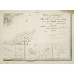 Mapa Civil ii Militar de Espana y Portugal con la nueva Division en distritos enriquecido de los planes particulares de 34 ciudades y puertos principales dedicado A las heroicas naciones espanola y portuguesa. . .