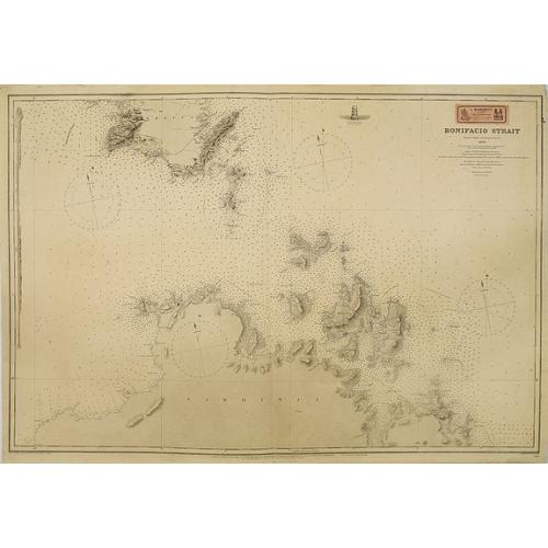 Old map image download for Bonifacio Strait from an Italian Government Survey, 1879. The South Coast of Corsica with the adjacent islands and rocks from a French Government Survey 1884. . .