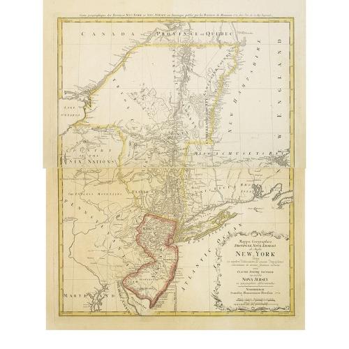 Old map image download for Mappa geographica Provinciæ Nova Eboraci ab Anglis New-York dictæ ex ampliori delineatione ad exactas dimensiones concinnata in arctius spatium redacta cura Claudii Josephi Sauthier cui accedit Nova Jersey ex topographicis observationibus.