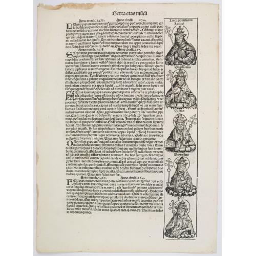 Old map image download for [Text page with Saint Appolonia, the patron saint of dentistry.] - Sexta Etas Mundi. Folium. CXX .