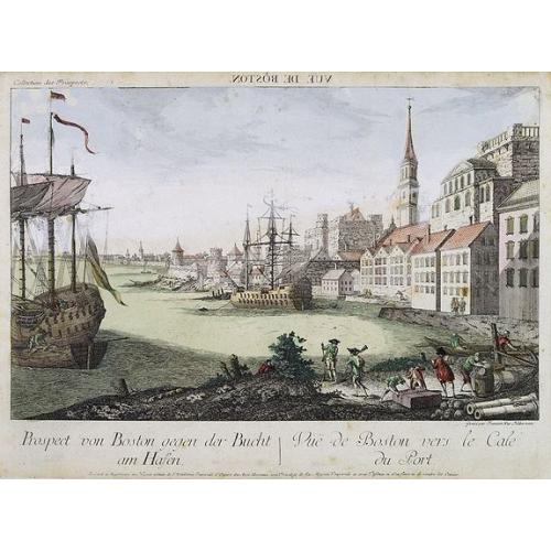 Old map image download for Prospect von Boston gegen der Bucht am Hafen. / Vue de Boston vers le Cale du Port.