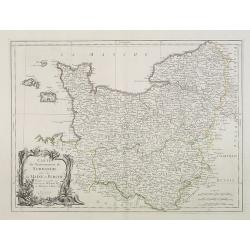 Carte du Gouvernement de Normandie avec celui du Maine et Perche projettée et assujettie aux observat. À Paris par M. Bonne Mtre Mathémat. À Paris 1771.