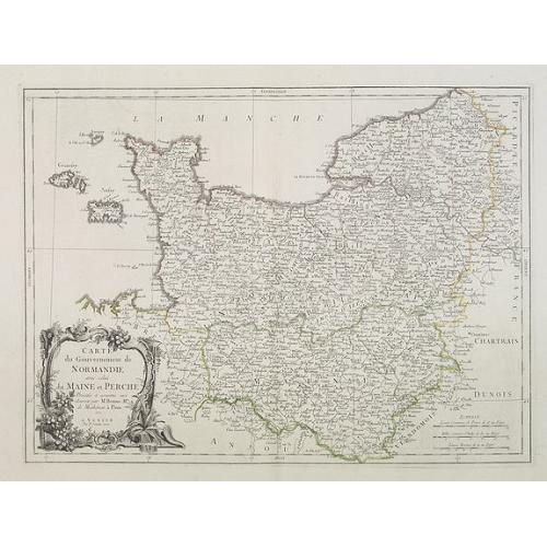 Old map image download for Carte du Gouvernement de Normandie avec celui du Maine et Perche projettée et assujettie aux observat. À Paris par M. Bonne Mtre Mathémat. À Paris 1771.