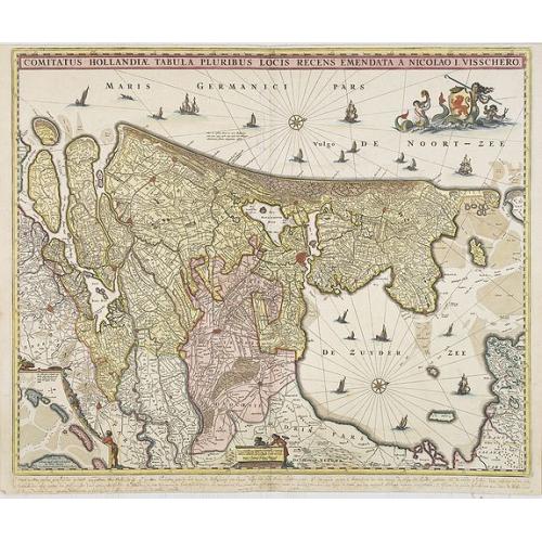 Old map image download for Comitatus Hollandiae Tabula Pluribus Locis Recens Emendata.