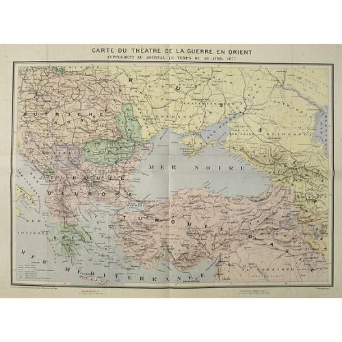 Old map image download for Carte du Théatre de la Guerre en Orient supplement au journal Le Temps du 30 avril 1877.