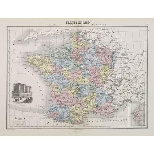 Old map image download for France en 1789 donnant la comparaison immédiate des anciennes Provinces et des Départements actuels.