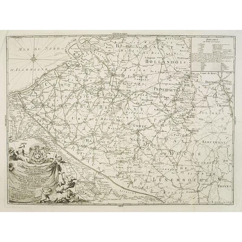 Carte générale des bureaux et ténances des Postes des Pays- Bas Autrichiens: dediée à Son Altesse Monseigneur Charles-Anselme, Prince de la Tour et Tassis et du St Empire, . . .