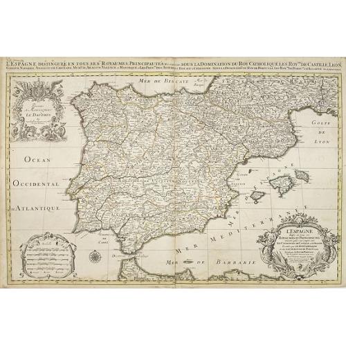 Old map image download for L'Espagne divisée en tous ses royaumes et Principautés. . .et sous la couronne de Portugal. . .