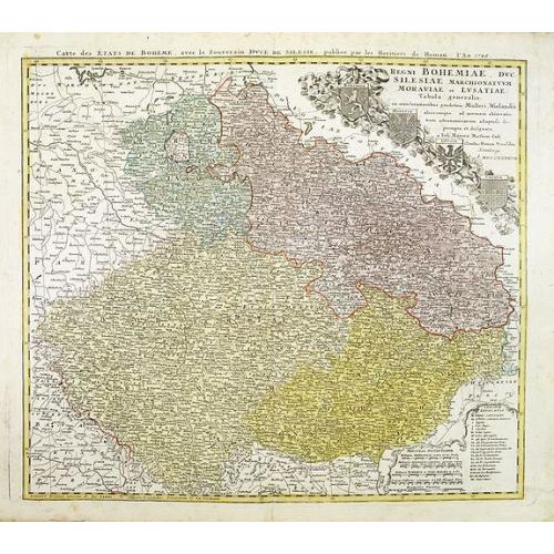 Old map image download for Regni Bohemiae, Duc. Silesiae, Marchionatuum Moraviae et Lusatiae. . .