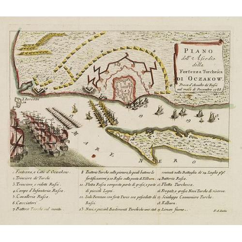 Old map image download for Piano dell'Assedio della Fortezza Turchesca di Oczakow : presa d'Assalto da' Russi nel mese di Decembre 1788.