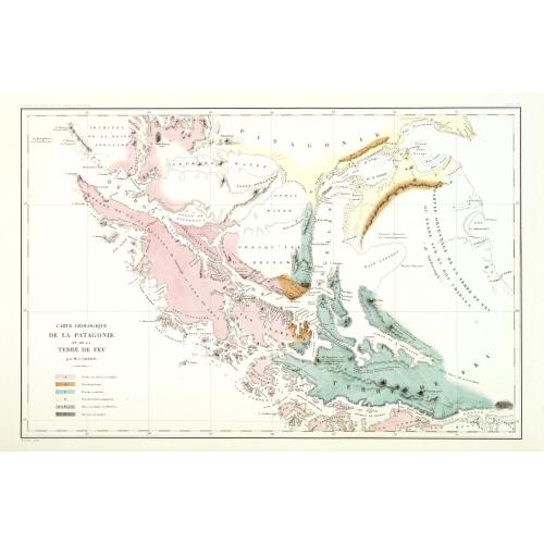 Old map image download for Carte géologique de la Patagonie et de la Terre de Feu.