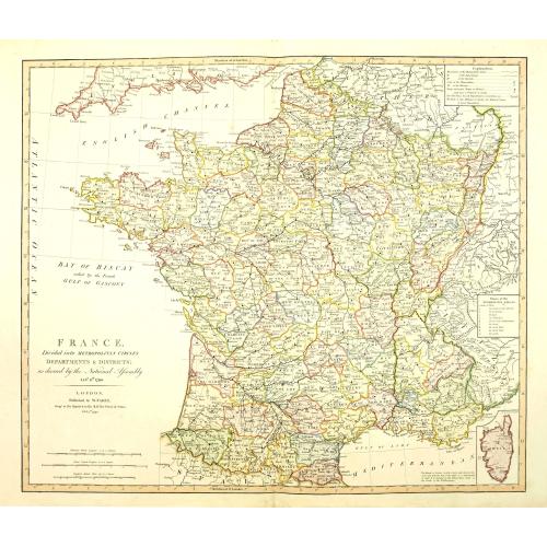 Old map image download for France divided into Metropolitan circles departments & districts.