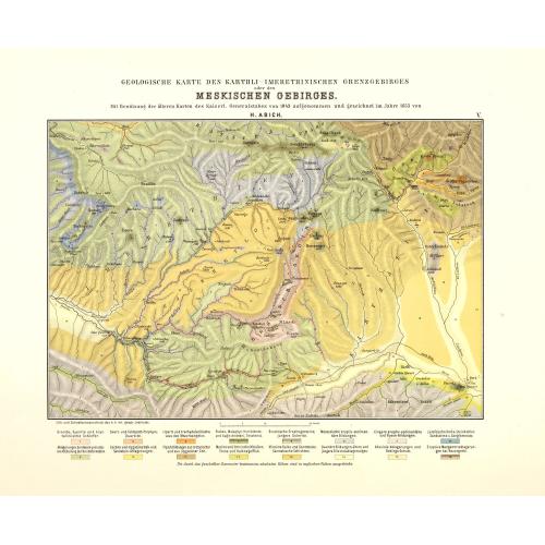 Old map image download for Geologische Karte des Karthli-Imerethinischen Grenzgebirges oder des Meskischen Gebirges.