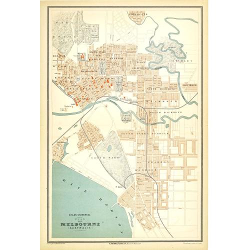 Old map image download for Atlas universel, Plan de Melbourne (Australie).