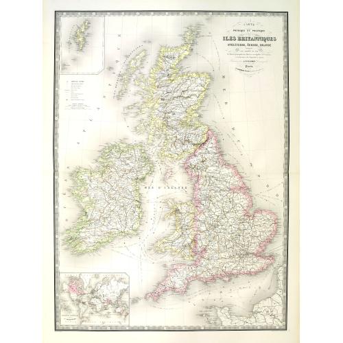 Old map image download for Carte physique et politique des iles britanniques.