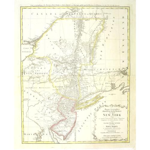 Old map image download for Mappa geographica Provinciæ Nova Eboraci ab Anglis New-York dictæ ex ampliori delineatione ad exactas dimensiones concinnata in arctius spatium redacta cura Claudii Josephi Sauthier cui accedit Nova Jersey ex topographicis observationibus.