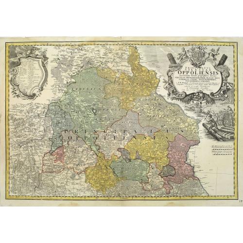 Old map image download for Schlesien Oppeln- 'Principatus Silesiae Oppoliensis exactissima Tabula geographica, sistens Circulos Oppoliensem, Ober-Glogau Gros Strehliz, Cosel, Tost, Rosenberg, Falckenberg & Lubleniz. . .