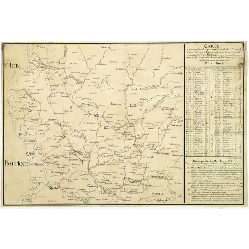 Old map image download for Carte des marches du quartier générale de l'Armée Rusienne fait sous le Commandement de S.E. Le Feld Marechal Comte de Butturlin. . .