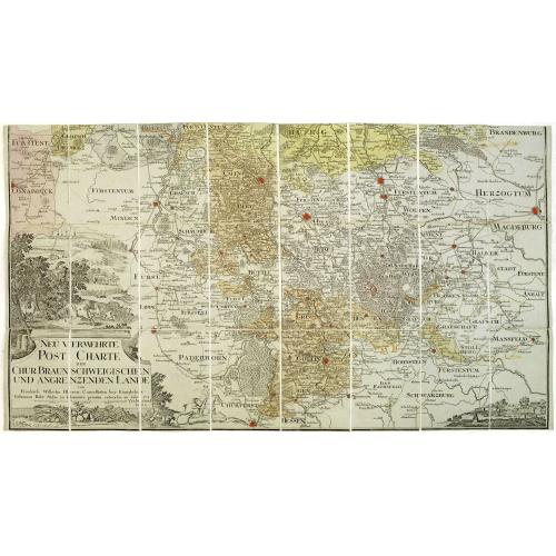 Old map image download for Neu vermehrte post charte der chur Braunschweigischen und angrenzenden lande. . . Von Friedrich Wilhelm Ohsen, ... privatim entworfen im Jahre 1774, verbessert 1805.