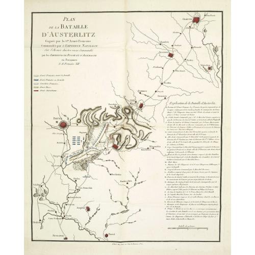 Old map image download for Plan de la bataille d'Austerlitz gagnée par la gde armée française commandée par l'empereur Napoléon sur l'armée austro-russe commandée par les empereurs de Russie et d'Allemagne en personnes le 11 frimaire XIV.