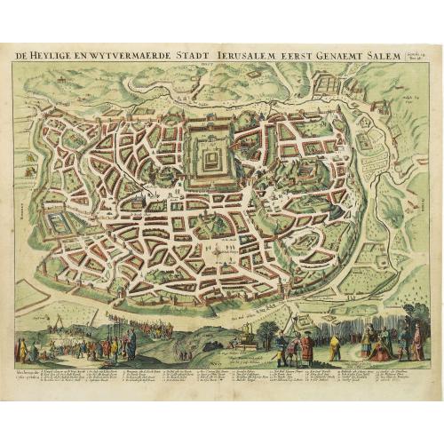 Old map image download for De Heylige en Wytvermaerde Stadt Jerusalem eerst genaemt Salem Genesis 14 Vers 18.