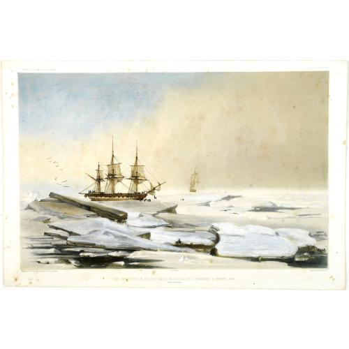 Old map image download for Les Corvettes se halant dans les glaces de la banquise 6 février 1838