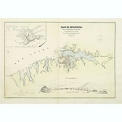 Plan de Sevastopol avec ses fortifications ses batteries et la portée de ses canons.