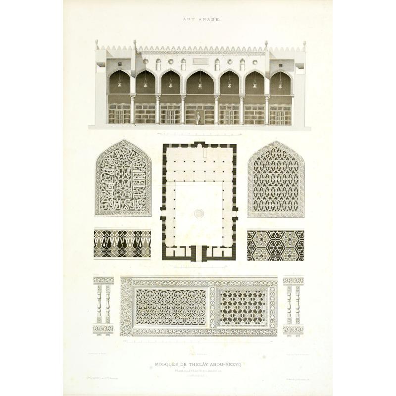 Art arabe. - mosquée de thelây abou-rezyq plan élévation et détails (XIIe siècle.)