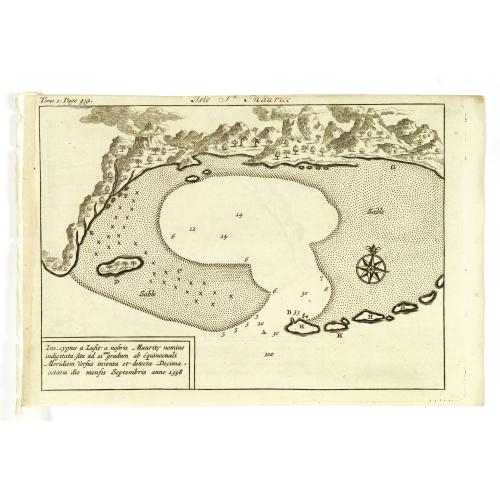 Old map image download for Isle St. Maurice. Ins. cygnae a Lusit, a nostris Maurity nomine indigitata, sita ad 21um gradum ab Equinoctiali Meridiem versus inventa et detecta Decima-jctava die mensis septembris anno 1598.