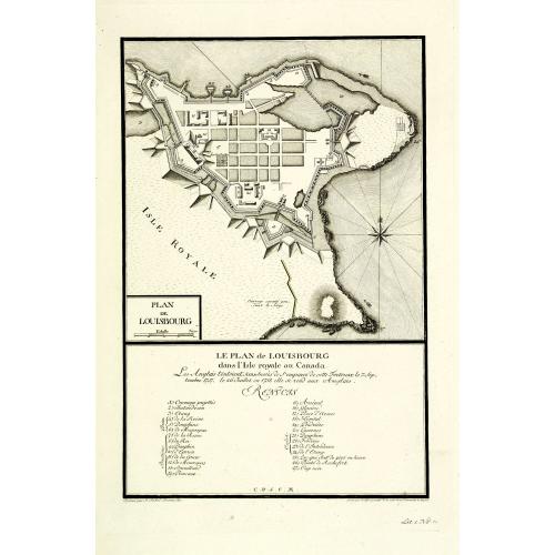 Old map image download for Le plan de Louisbourg dans l'Isle Royale au Canada : Les Anglais tentoient sans succe`s de l'emparer de cette forteresse le 7 Septembre 1757, le 26 Juillet en 1758 elle se rend aux Anglais.