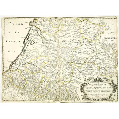 Old map image download for Gouvernement general de Guienne et Gascogne et pays circomvoisins ou sont la Guienne la Saintonge, le Limosin, le Perigort, le Rouergue, le Quercy et l'Agenois de ca la Garonne, la Gascogne, les Landes. . .