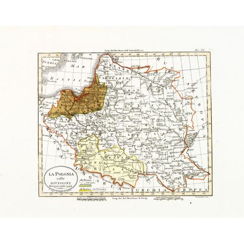 Old map image download for La Polonia colle divisioni del 1772, 1793 e 1795.