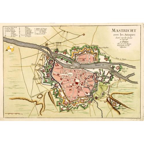 Old map image download for Mastricht avec les Attaques Leve sur les Lieux en Juin 1748. A Paris chez Le Sr. Le Rouge.