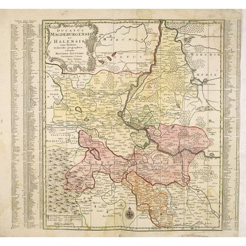 Old map image download for Ducatus Magdeburgensis Et Halensis cum finitimis Delineatio geographica. . .