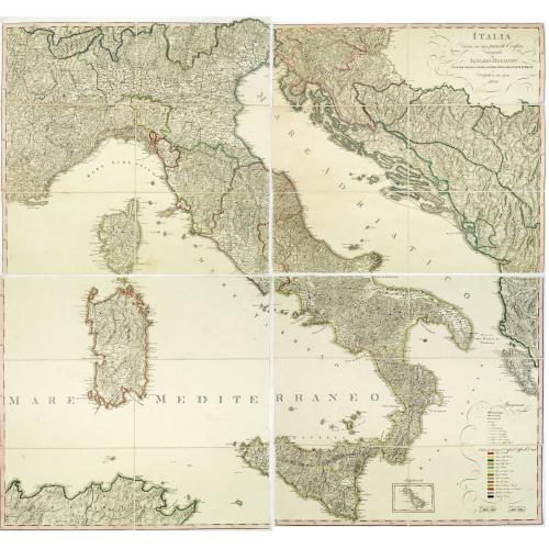 Old map image download for Italia Divisa ne' suoi Presenti Confini, disegnata da Ignazio Heymann Ufficiale nel Imp: & Ces: Reg: Supremo Uffizio delle Poste in Trieste. E divulgata a sue spese 1806.