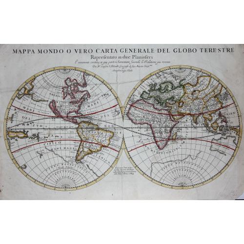 Old map image download for Mappa Mondo o vero carta generale del globo terestre.